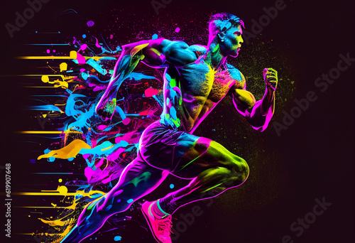 A running athlete drawn in a flow of different lines and multi-colored paints © StockMediaProduction