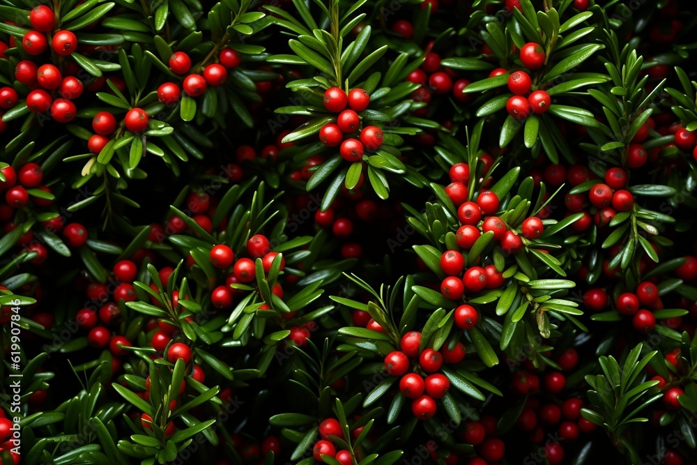 Obraz premium Yew berries as texture. Generative AI.