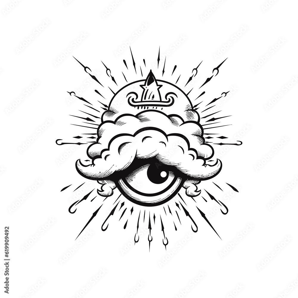 Obraz premium Eye of Providence. Masonic symbol. All seeing eye inside triangle pyramid. eye with cloud iluminati, Isolated vector illustration