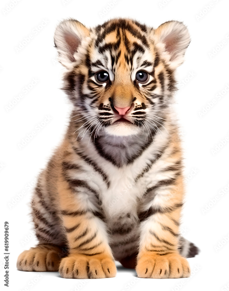 cute tiger cub, isolated background. Generative Ai cute tiger cub, isolated background. Generative Ai