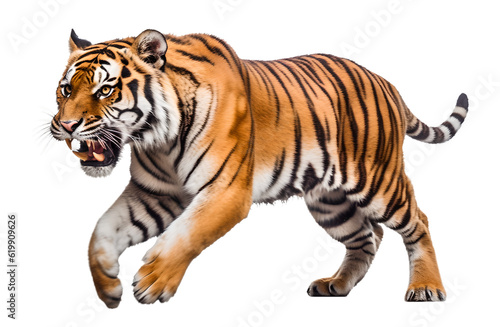 scary running Tiger  isolated background. Generative Ai