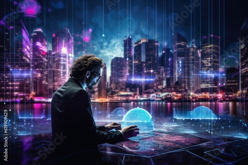 Wallpaper Mural using computer in cyberspace, data, metaverse, future business Torontodigital.ca