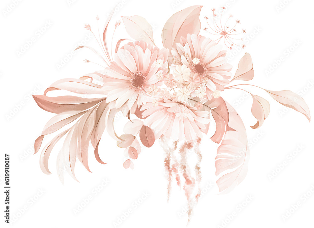 Obraz premium Creamy Brown Sunflower Watercolor Flower Transparent Background. Neutral Spring Botanical Floral Illustration