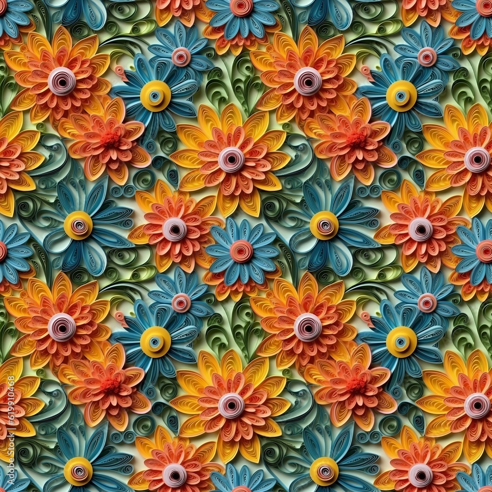 Quilled Paper-Style Flower Seamless 