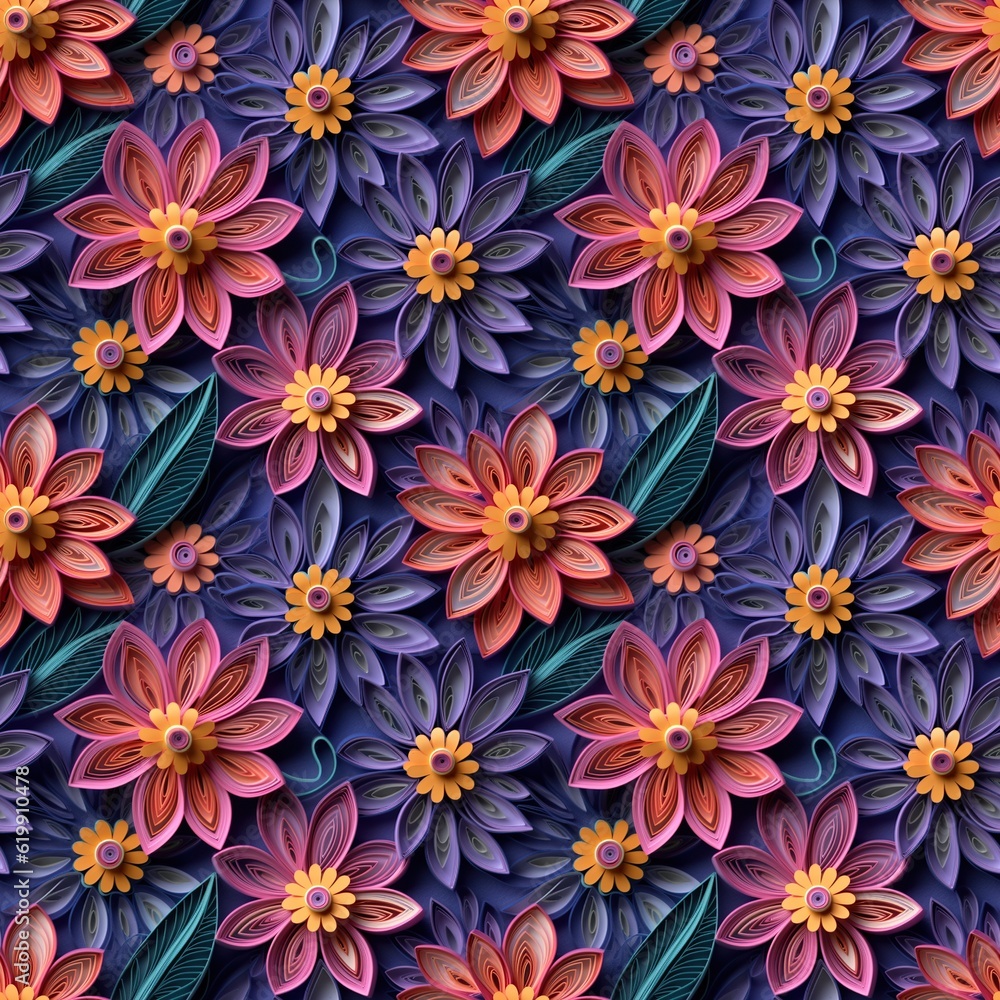 Quilled Paper-Style Flower Seamless Quilled Paper-Style Flower Seamless