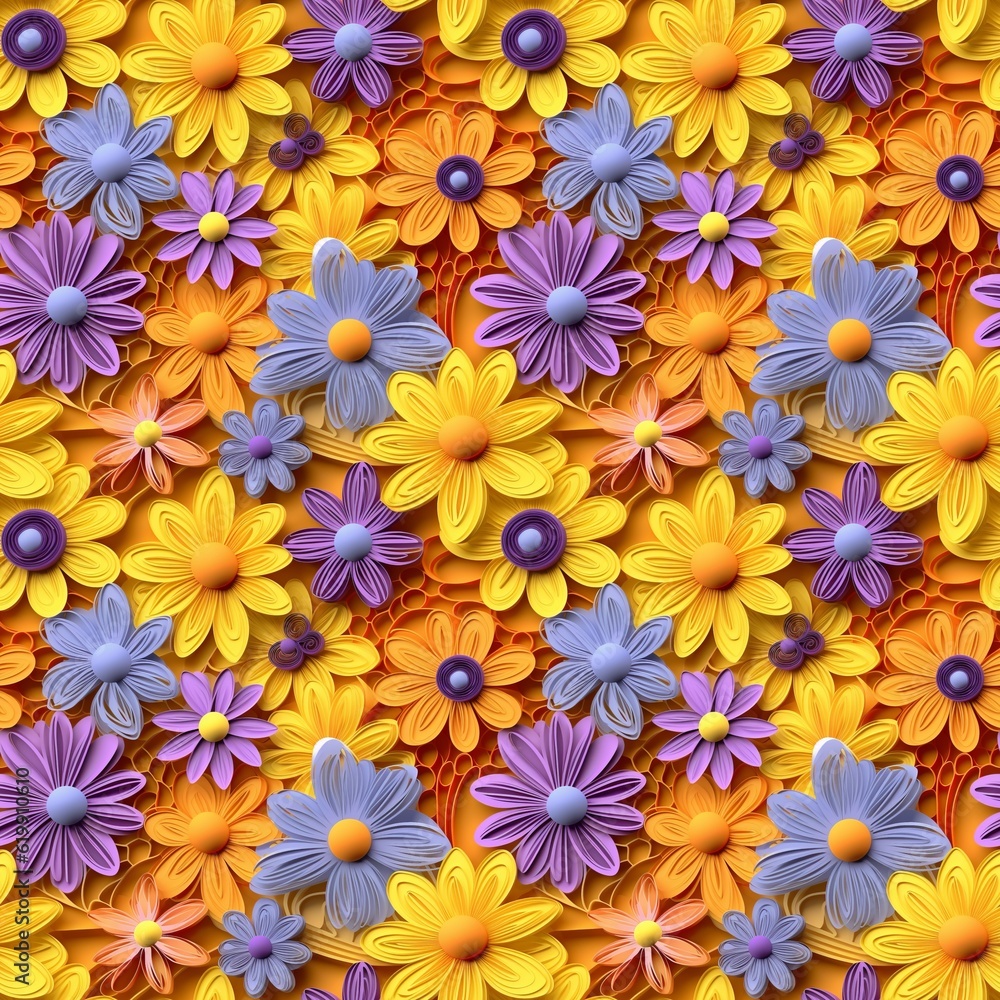 Quilled Paper-Style Flower Seamless Quilled Paper-Style Flower Seamless