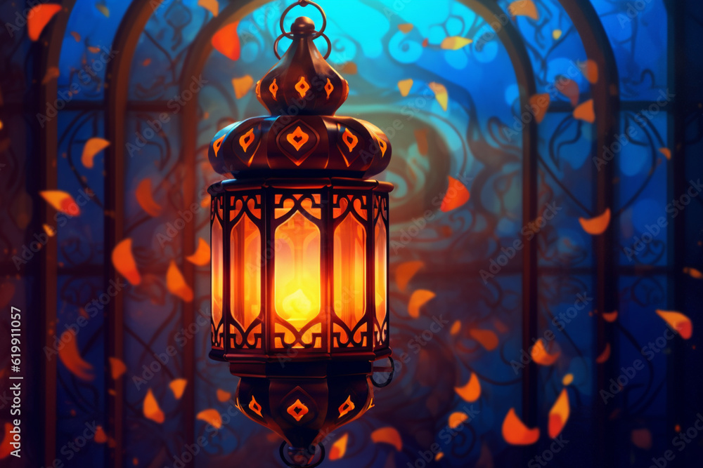 Lantern with night light background for the muslim feast of the holy month of ramadan kareem Lantern with night light background for the muslim feast of the holy month of ramadan kareem