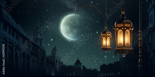 Lantern with night light background for the muslim feast of the holy month of ramadan kareem © MUS_GRAPHIC