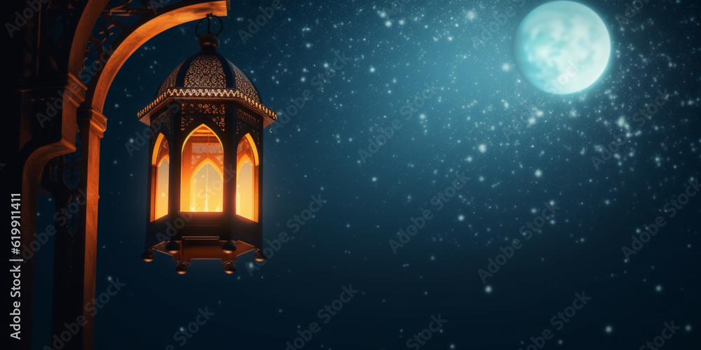 Fototapeta premium Lantern with night light background for the muslim feast of the holy month of ramadan kareem