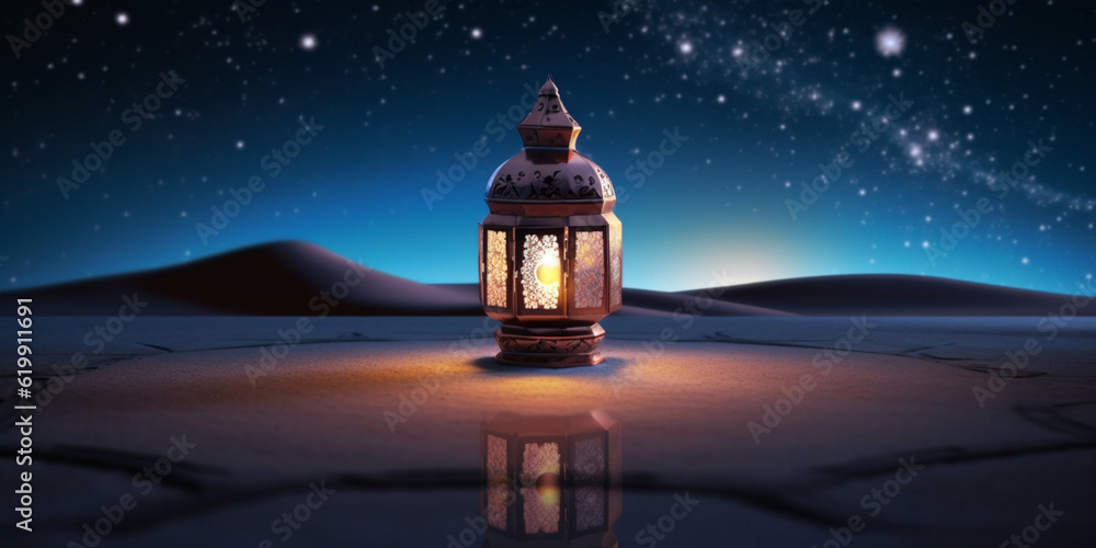 Fototapeta premium Lantern with night light background for the muslim feast of the holy month of ramadan kareem