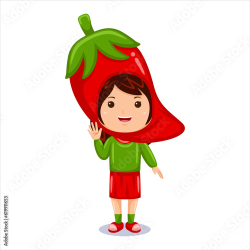 girl kids red chili character costume