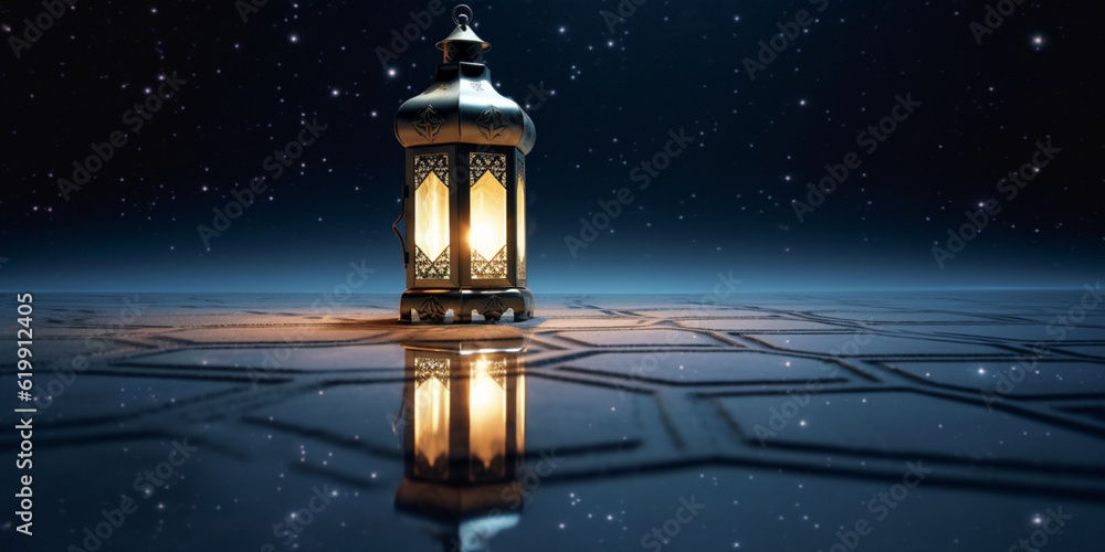 Lantern with night light background for the muslim feast of the holy month of ramadan kareem Lantern with night light background for the muslim feast of the holy month of ramadan kareem