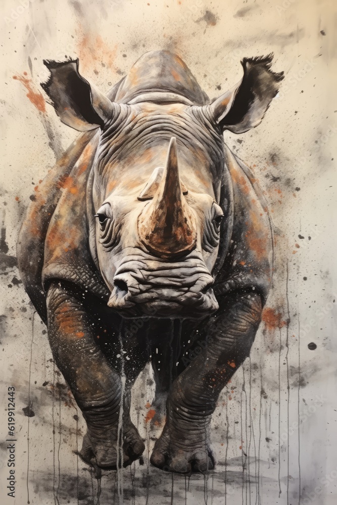 rhino form and spirit through an abstract lens. dynamic and expressive rhino print by using bold brushstrokes, splatters, and drips of paint. rhino raw power and untamed energy rhino form and spirit through an abstract lens. dynamic and expressive rhino print by using bold brushstrokes, splatters, and drips of paint. rhino raw power and untamed energy