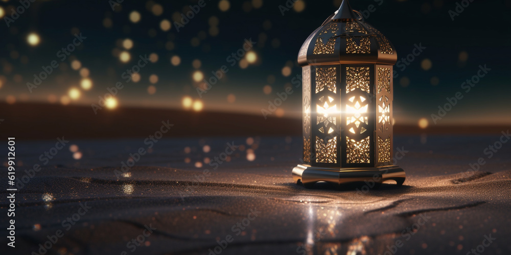 Lantern with night light background for the muslim feast of the holy month of ramadan kareem Lantern with night light background for the muslim feast of the holy month of ramadan kareem