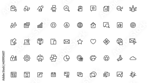Digital marketing icons set. Content, search, marketing, ecommerce, seo, electronic devices, internet, analysis.Outline icon.Outline icon.