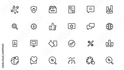Digital marketing icons set. Content, search, marketing, ecommerce, seo, electronic devices, internet, analysis.Outline icon.Outline icon.