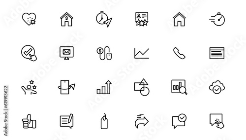Digital marketing icons set. Content, search, marketing, ecommerce, seo, electronic devices, internet, analysis.Outline icon.Outline icon.