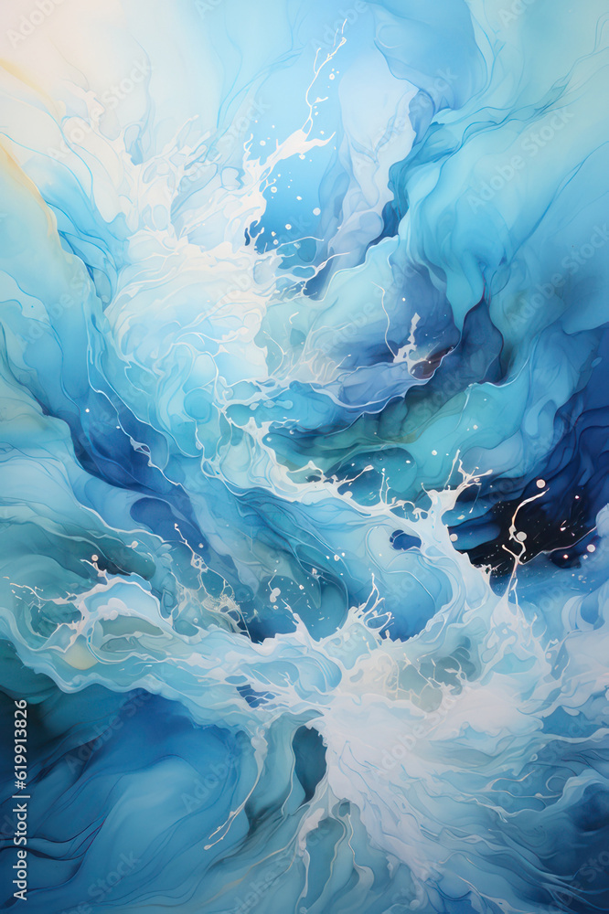 Vertical abstract background, sea, blue watercolor. AI generative.