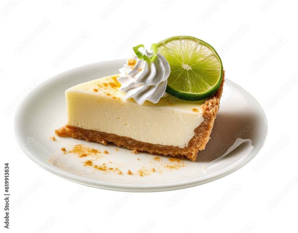 a delicious, Key lime pie with whipping cream and a graham cracker crust, dessert-themed, photorealistic illustrations in a PNG, cutout, and isolated. Generative AI a delicious, Key lime pie with whipping cream and a graham cracker crust, dessert-themed, photorealistic illustrations in a PNG, cutout, and isolated. Generative AI