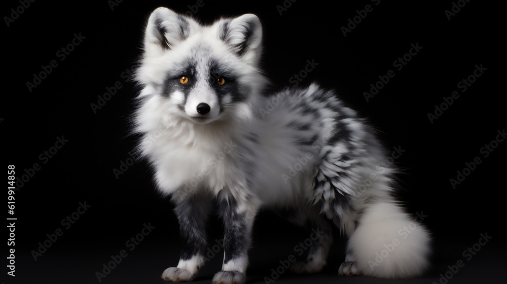 Elegant Close-Up of a Marble Fox (Vulpes vulpes fuliginosus) - Also Known as Arctic Fox (Marble Phase) - Full Body Isolated. Generative AI.