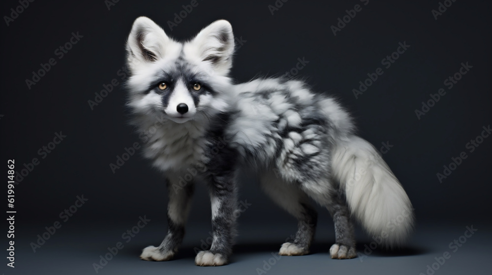 Obraz premium Marble Fox (Vulpes Vulpes Fuliginosus) Studio Portrait Shot on a Black Background. Also Known as an Arctic Fox (Marble Phase).
