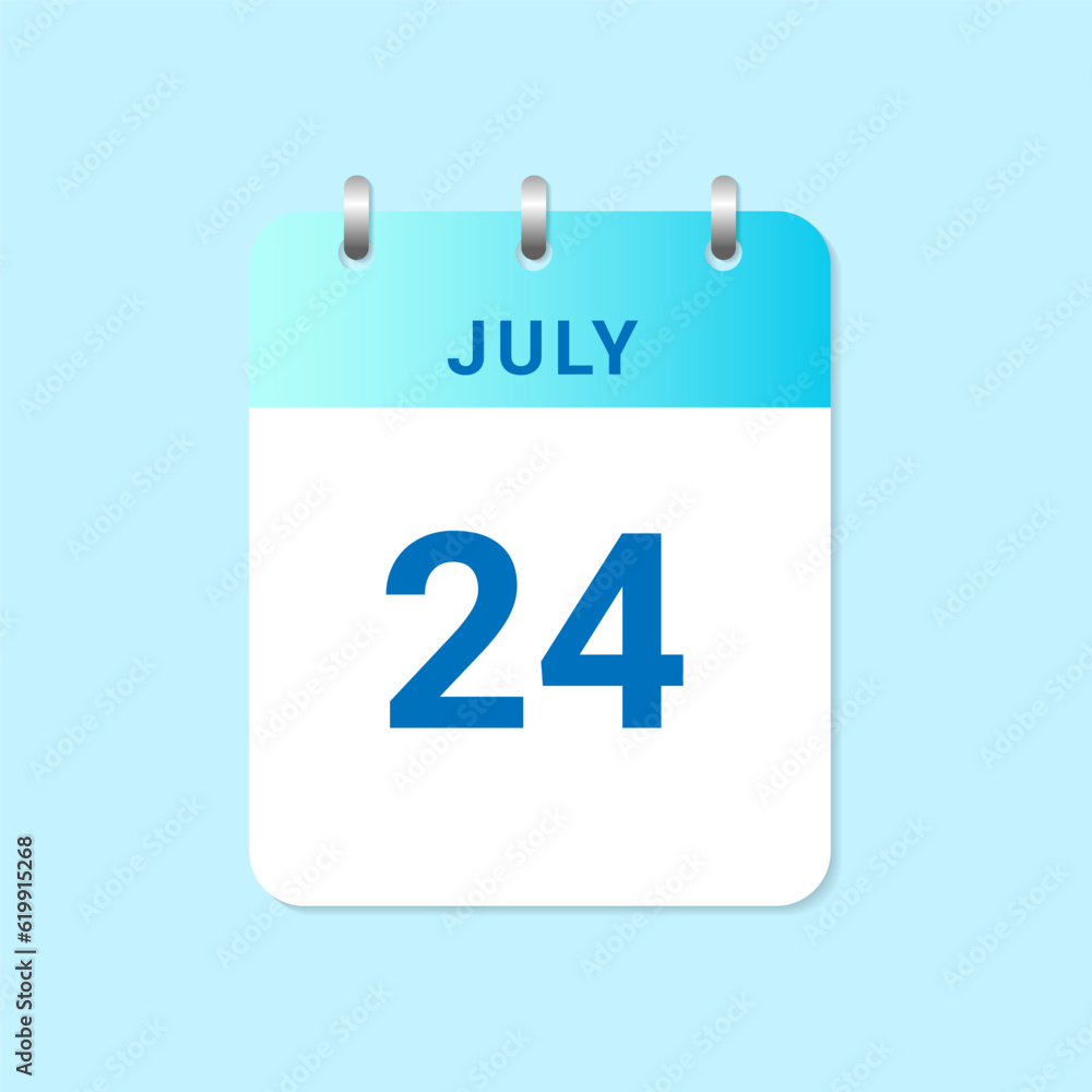 Daily calendar 24th of July month on white paper note Daily calendar 24th of July month on white paper note