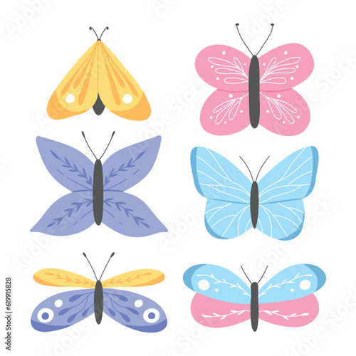 Set of butterflies in flat style. Vector illustration. Collection of butterflies. Hand drawn poster With cute butterflies.