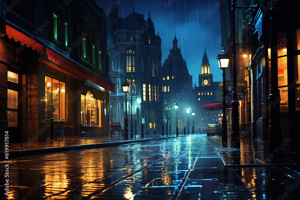rainy night in dark city, generative ai 