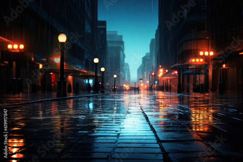 rainy night in dark city, generative ai 