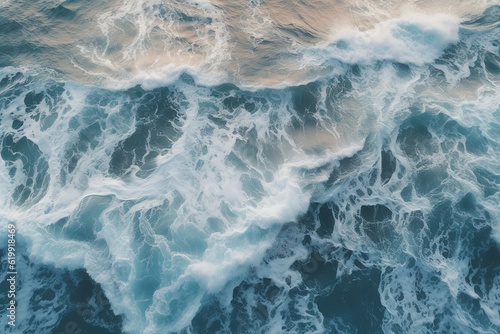 waves in the ocean, aerial view, generative ai 