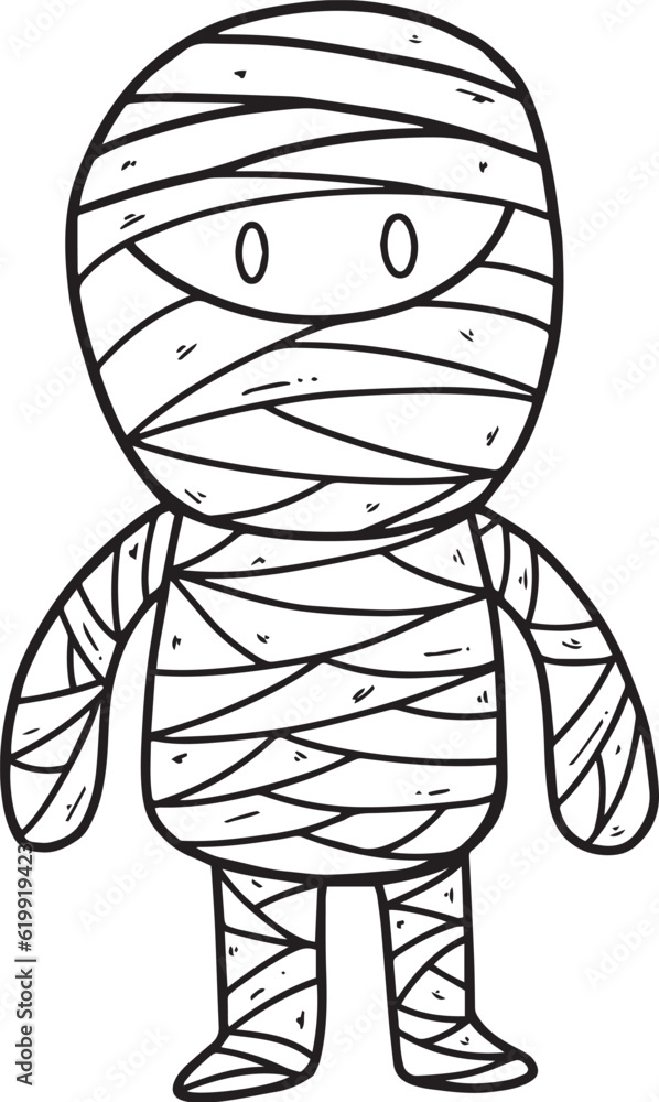 Cute Halloween costume happy smile mummy cartoon character hand drawing