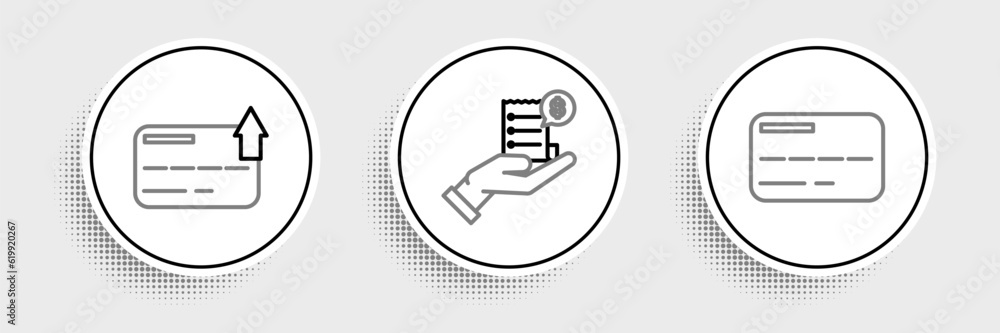 Set line Credit card, and Human hand holding with blank receipt or bill for payment icon. Vector Set line Credit card, and Human hand holding with blank receipt or bill for payment icon. Vector