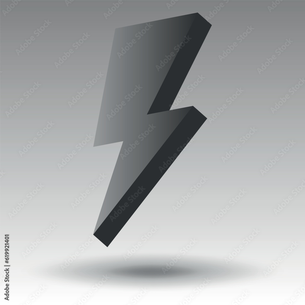 black and white lightning icon with a shadow on a gray background. Gradient. Vector lightning icon black and white lightning icon with a shadow on a gray background. Gradient. Vector lightning icon