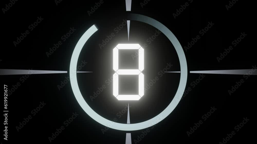 Blinking and rotating LCD countdown numbers from 10 to 1 on black background - 4k animation Blinking and rotating LCD countdown numbers from 10 to 1 on black background - 4k animation