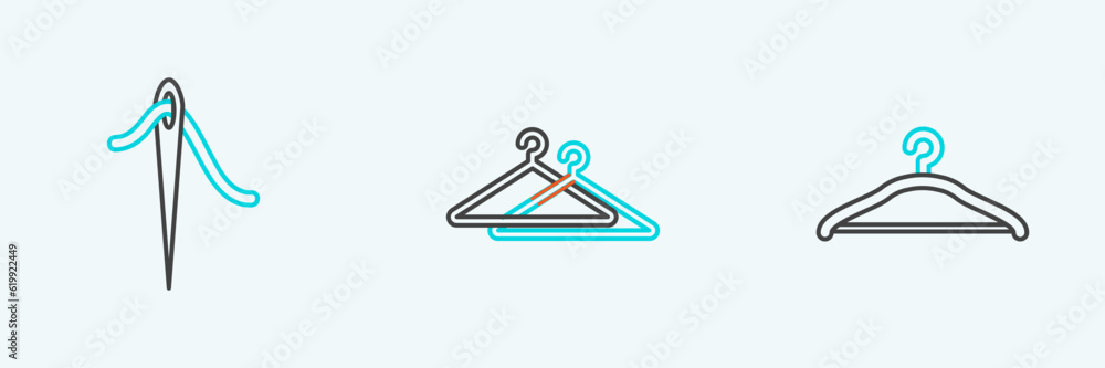 Set line Hanger wardrobe, Needle for sewing with thread and icon. Vector Set line Hanger wardrobe, Needle for sewing with thread and icon. Vector