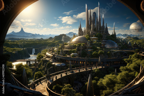 Peer into the future and envision how the world may look in 100 years, with intricate details hinting at an evolving reality. Generative Ai.