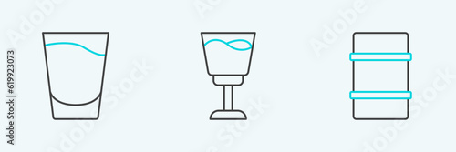 Set line Metal beer keg, Shot glass and Wine icon. Vector