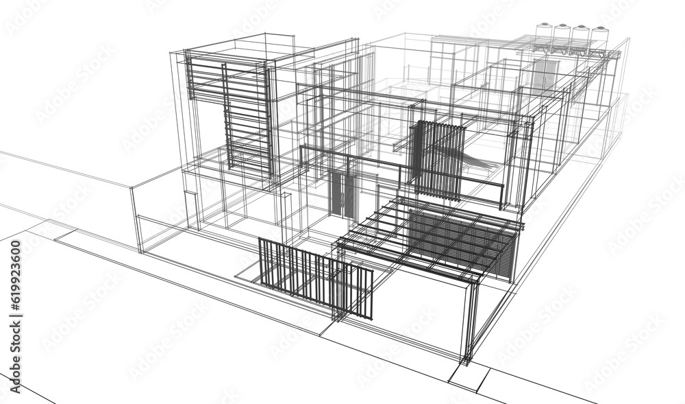 Modern house sketch 3d illustration Modern house sketch 3d illustration