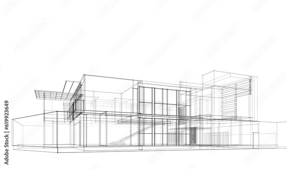 Modern house sketch 3d illustration
