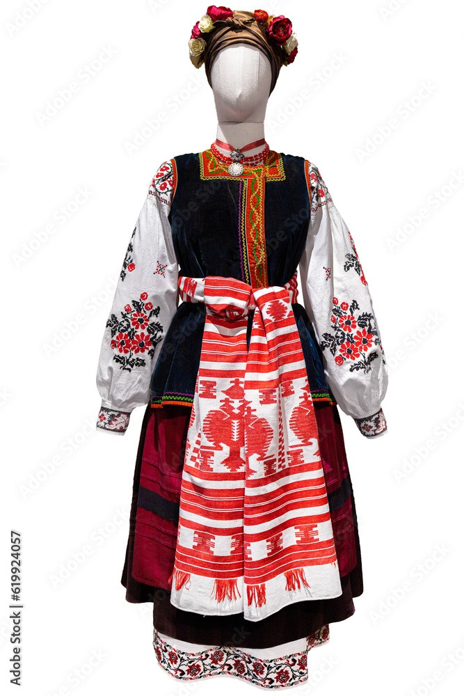 Ukrainian embroidered national traditional costume clothes isolated over white background