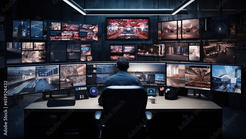 cyber security center or cctv room with staff monitoring on screen, Generative Ai cyber security center or cctv room with staff monitoring on screen, Generative Ai