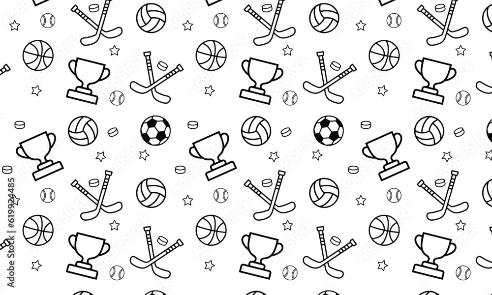 Seamless pattern with sport equipment. 