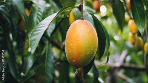 Fresh mango fruit in a tree, Generative ai image photo