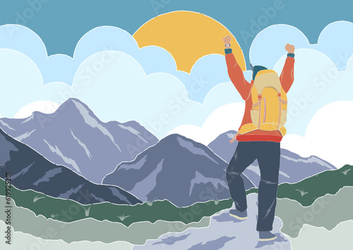 Tourist hiking in mountain