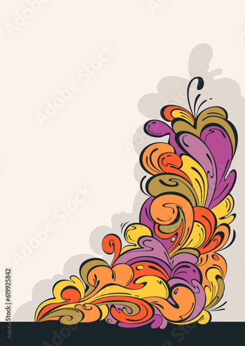 Psychedelic Blooming Clouds Abstract Poster. 1960s Retro Style Dynamic Colorful Smoke Background