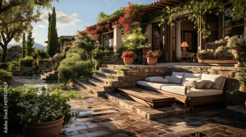 3D render Antique Roman Home and Garden, relaxation Creating a Harmonious Fusion of Outdoor Spaces © Nuchjara
