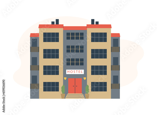 Hostel building exterior flat style, vector illustration