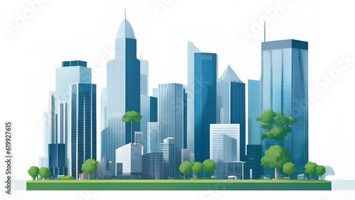 green city skyline with reflection illustration 