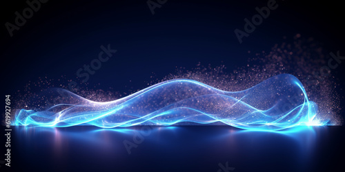 Abstract particle wave blue color wave flowing particles light