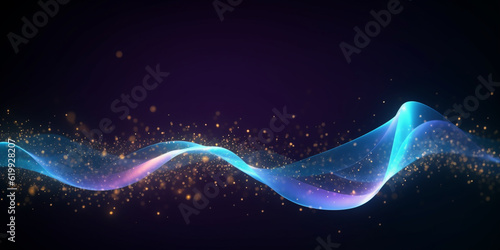 Abstract particle wave blue color wave flowing particles light